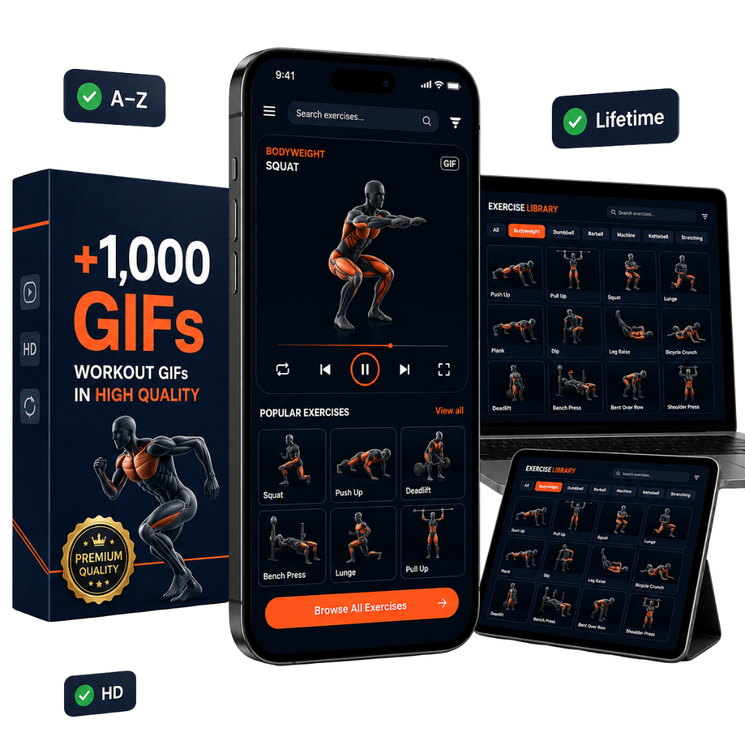 1,000+ Exercise GIFs — product mockup